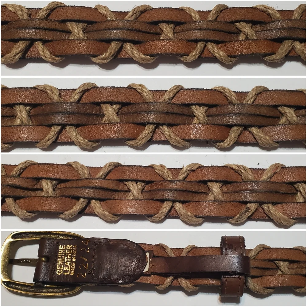 Genuine Leather and Jute Weaved Men's Brown Belt Made in India Boho L/XL